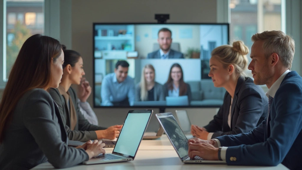 Профессиональная команда обсуждает проект в видеоконференции