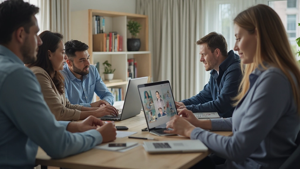 Команда коллег в видеоконференции с использованием современных инструментов