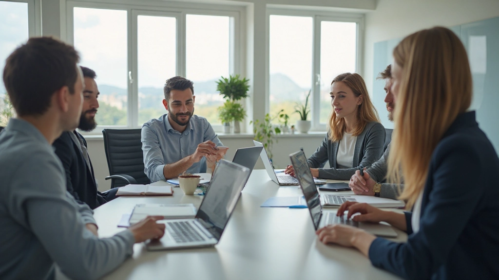 Командная встреча удалённой группы в современном офисе