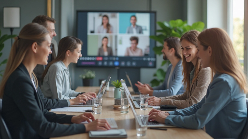 Сотрудник, одновременно работающий из офиса и из дома, видимый на разделённом экране